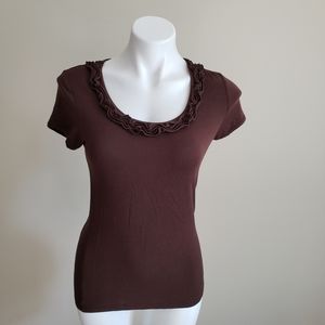 Kenar Brown Ruffled Collar Medium Top